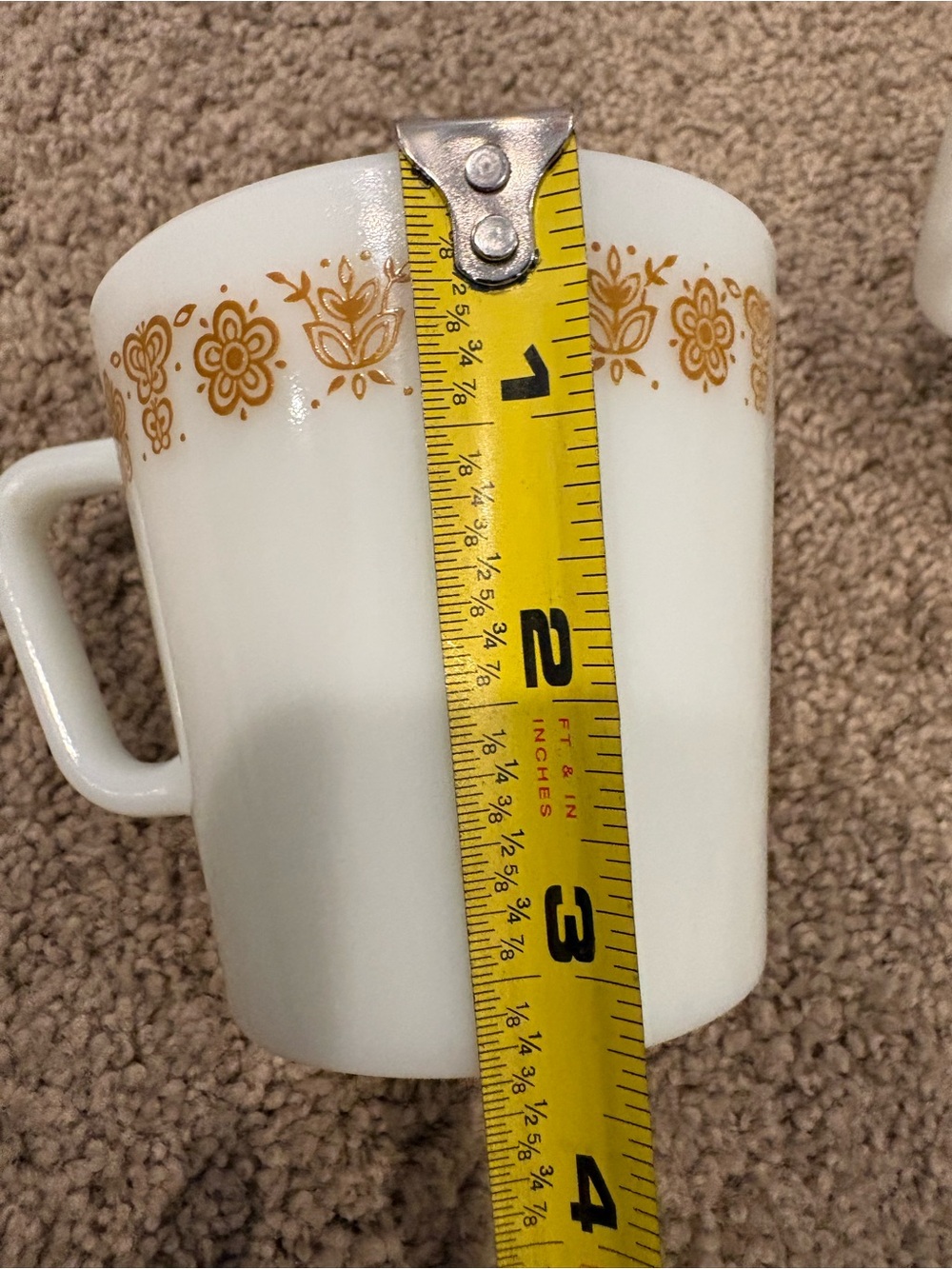 Vintage Pyrex No Corning D-Handle Milk Glass Coffee Mugs Butterfly Gold Set of 4 - Picture 14 of 14